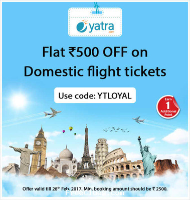 FLAT Rs.500 OFF on Domestic flight tickets at Yatra.com
